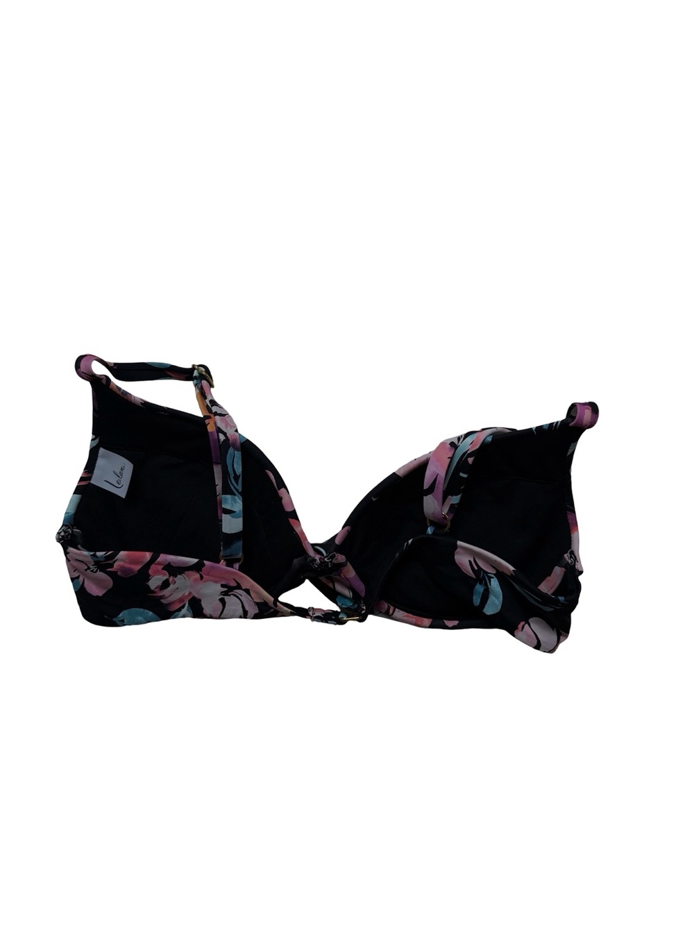Leilani Gemini Bikini Top Black Floral Underwire Gold Hardware Sz XS - Picture 2 of 5